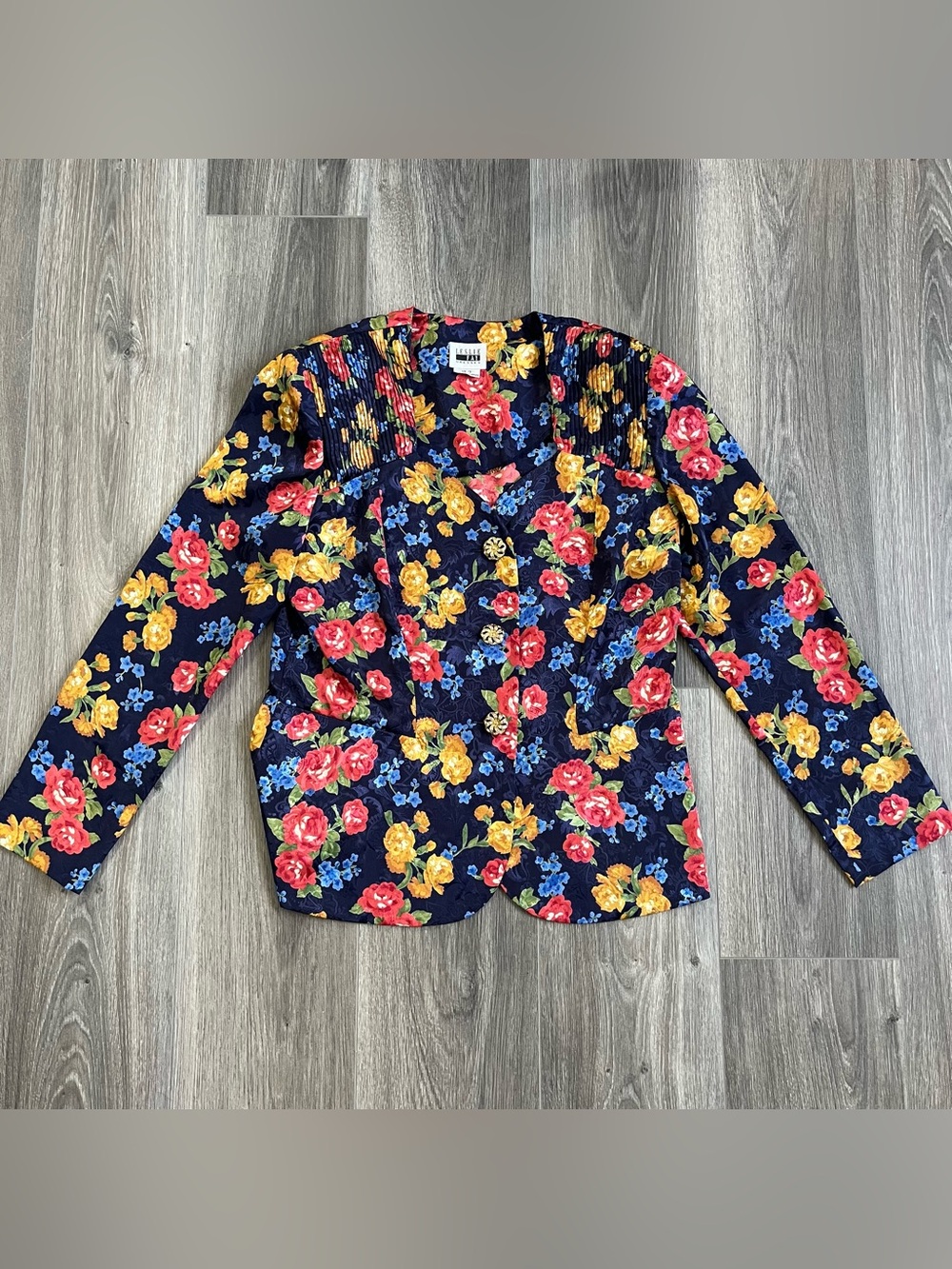 Vintage Leslie Fay Blue Floral Blazer Jacket 12 Grannycore Coastal Cottagecore